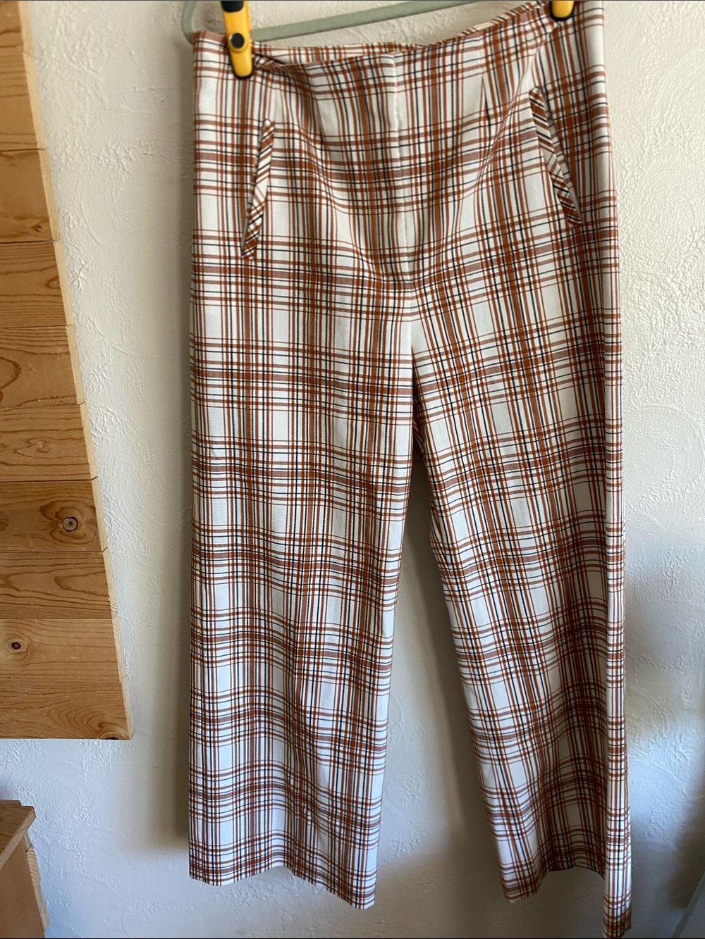 Veronica Beard Cropped Plaid Trousers in Cream and Brown